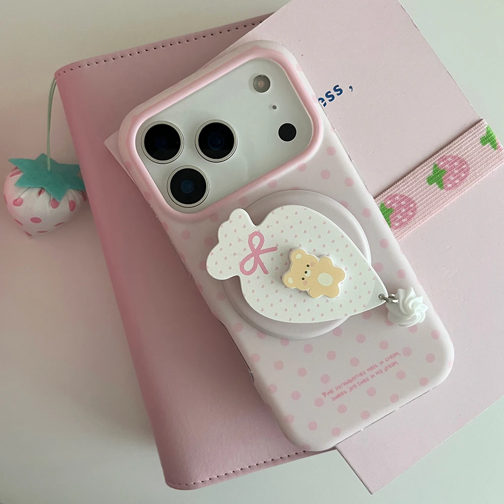 Einfache Rosa Gepunktete Magnetische Stoßfeste Handyhülle für iPhone 17pro 14 15 16 17 ProMax Kabelloses Laden Niedliche Hülle für Magsafe – Detail 18