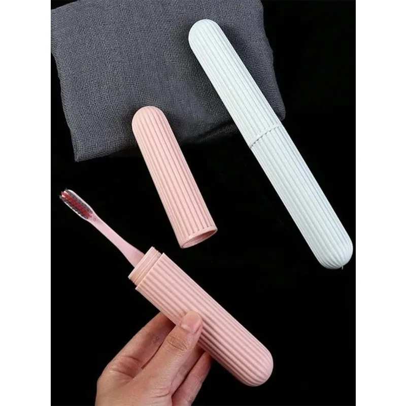 

Travel Plastic Toothbrush Storage Case Simple Striped Style Portable Toothbrush Container Protective Cover for Outdoor Travel