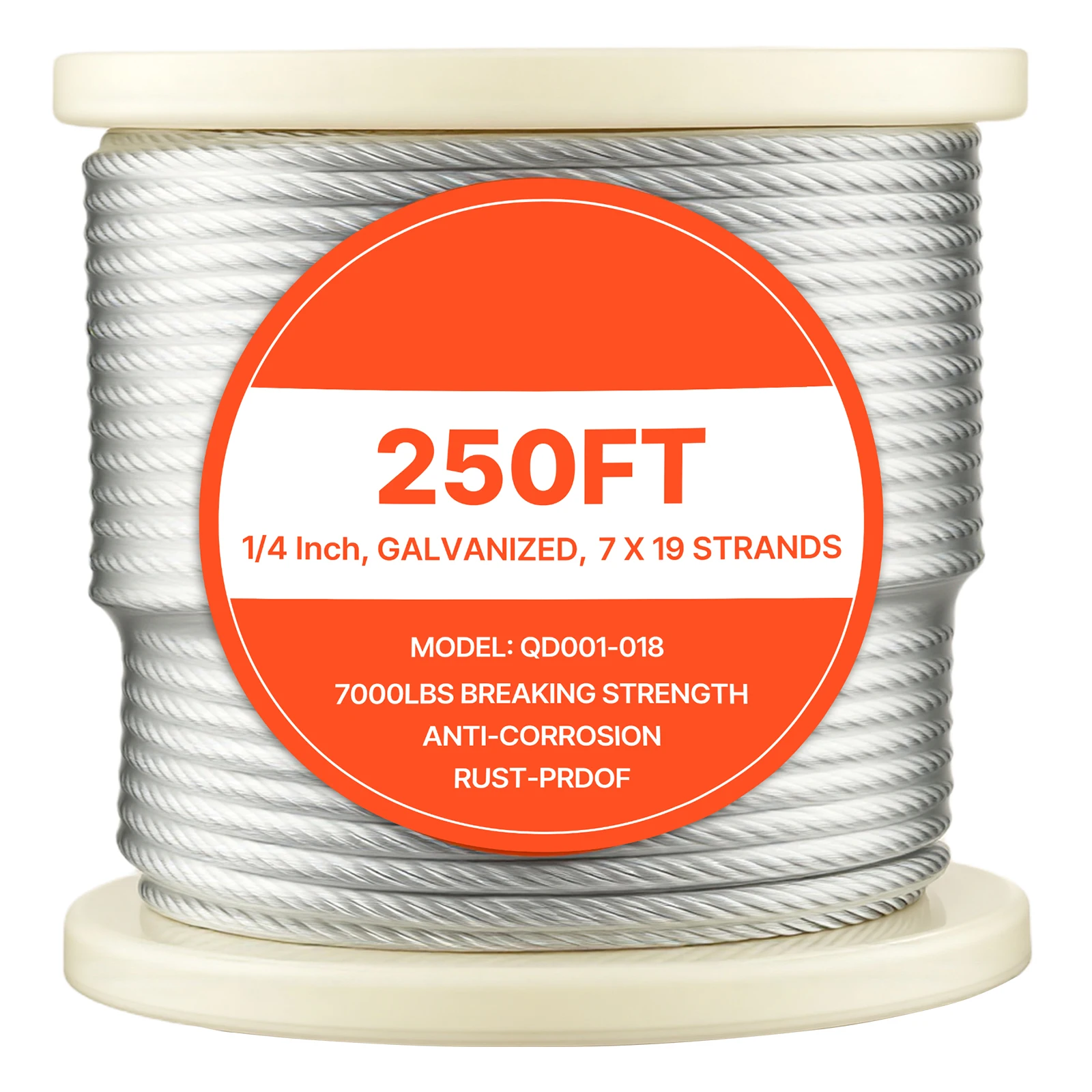 

SucceBuy 1/4in 250ft Wire Rope Zinc Galvanized Carbon Steel Cable with Gloves 7x19 Strands Construction Wire Cable for Railing