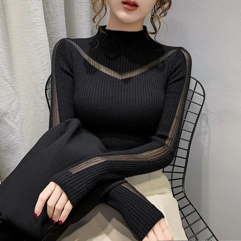 Women Clothing Fashion Elegant Half Turtleneck Pullover Autumn Winter Simplicity Cozy Sweater Lady Solid Casual Soft Comfort Top