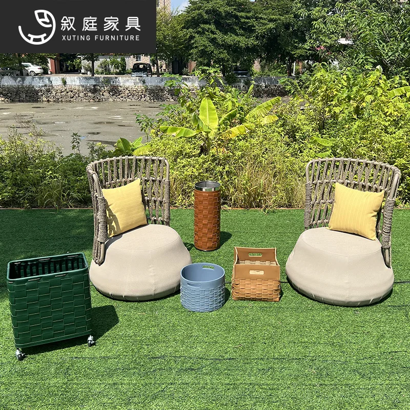 Outdoor furniture, courtyard garden, leisure rope knitting, single sofa, outdoor leather small storage items combination