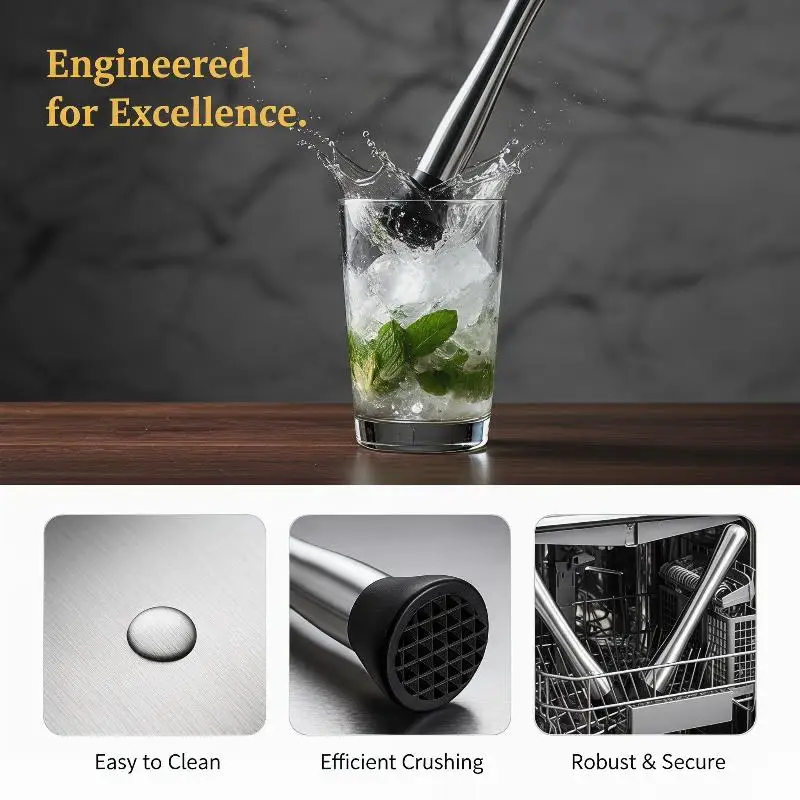 Stainless Steel Cocktail Muddler & Shaker, Crushing Hammer for Fruit Ice, DIY Drink Muddler Barware Tool for Home Bartender Kit