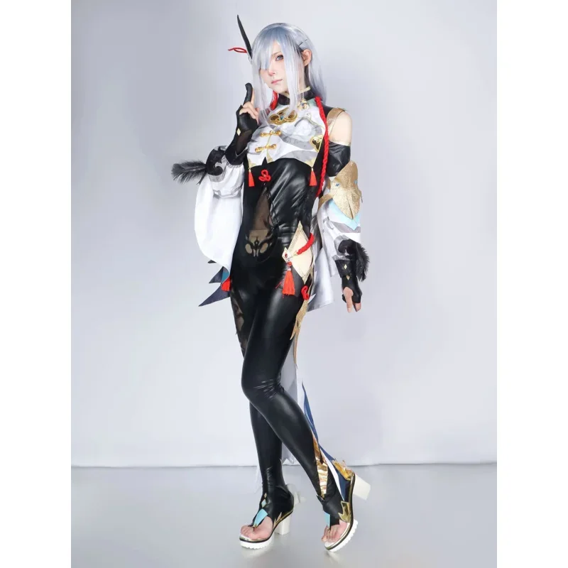 Shenhe Cosplay para Mulheres, Genshin Impact, Uniforme Anime, Trajes de Halloween, Game Lesser Lord, Kusanali, Carnaval Adulto, Peruca