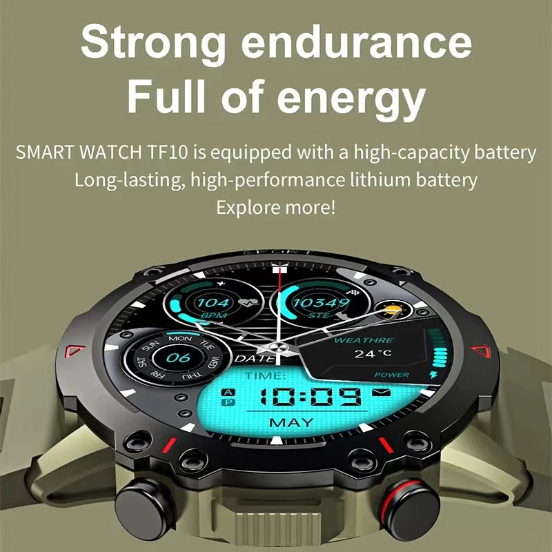 2024 Boys\' New Watch 1.43 AMOLED TF10 PRO Outdoor Smart Watch Suitable for Android IOS Sports Fitness Tracker Heart Monitor