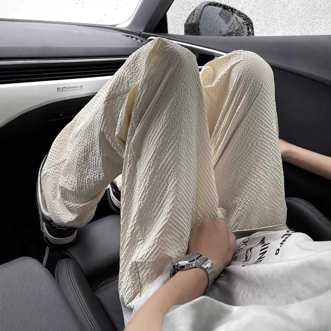 

American seersucker ice silk quick-drying pants summer high street tide brand loose straight sports casual trousers