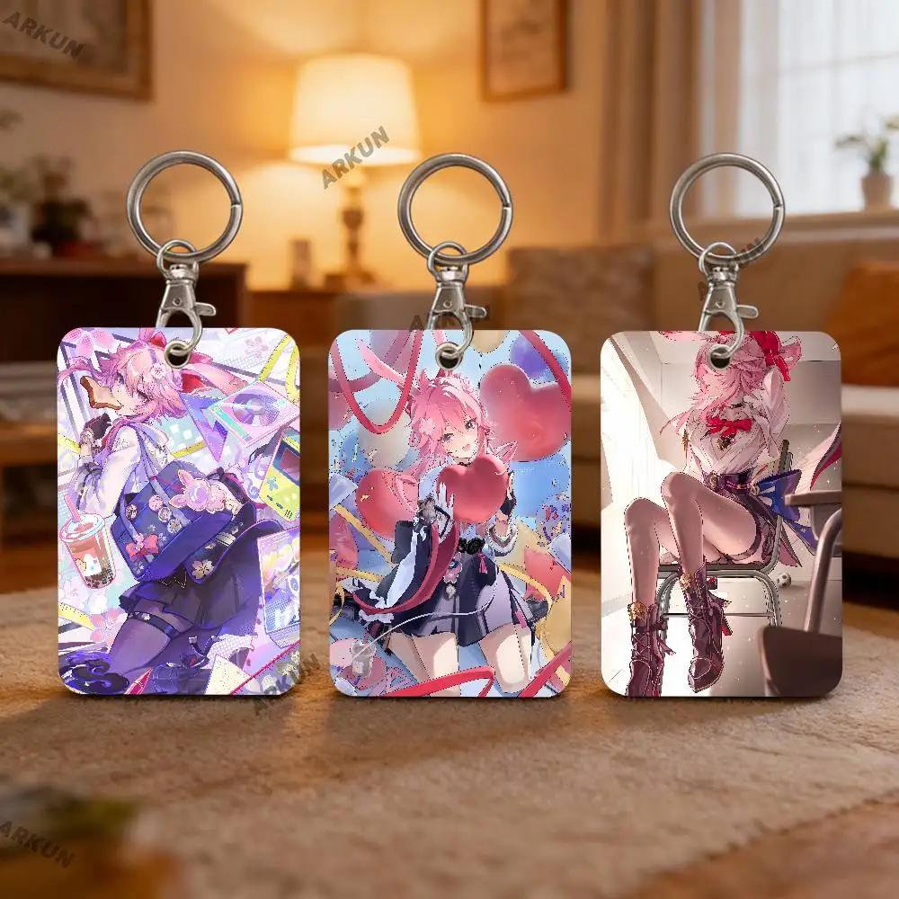 Cute Girl Evanescia Honkai Star Rail Gaming Card Holder Bank Card,Subway Bus Card Holder Keychain Key Ring Door Access Card Case