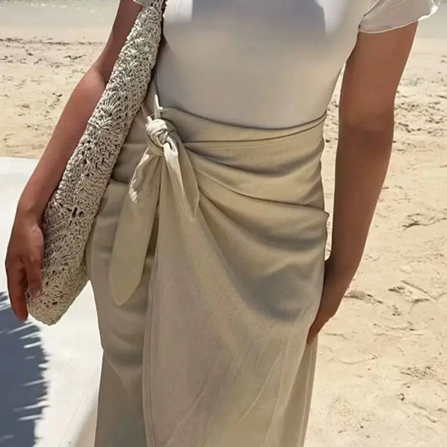 

KONDALA Chic Spring Solid Women's Long Skirt Asymmetric Lace Skirt Fashion 2025 Pleated Elegant Mermaid Mujer Casual Maxi Skirt