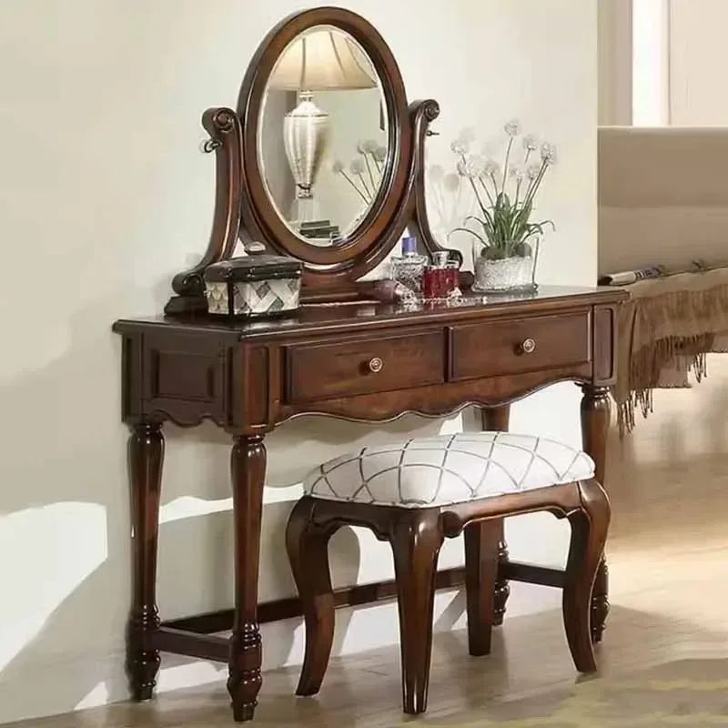 Open Women Box Small Dresser Eithe Drawers Stool Wooden Luxury Dressing Table Mirror Makeup Hotel Comoda Pra Quarto Furniture