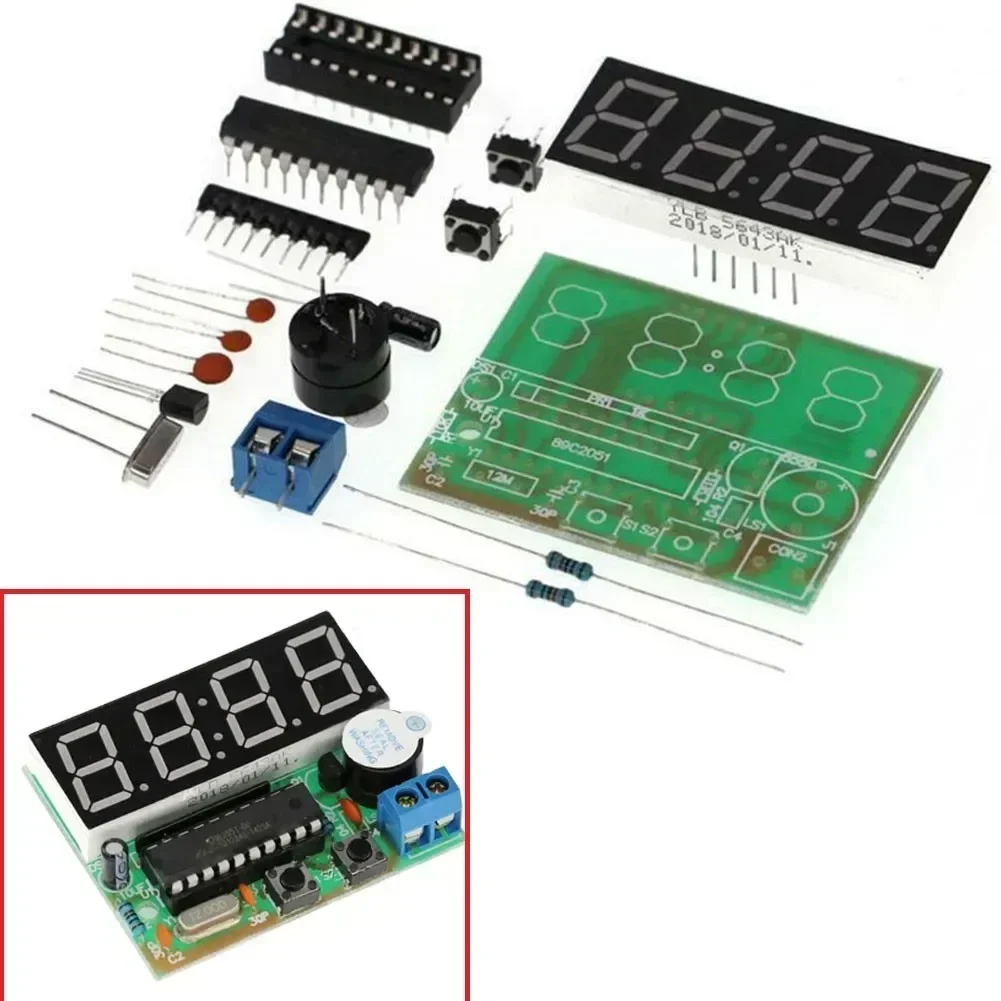 Imagem -06 - Bits Kit Relógio Eletrônico Digital Módulo Faça Você Mesmo Prática de Solda Habilidades de Solda Ysz4 1.2 mm de Espessura Pcb Fr-4 Board At89c2051