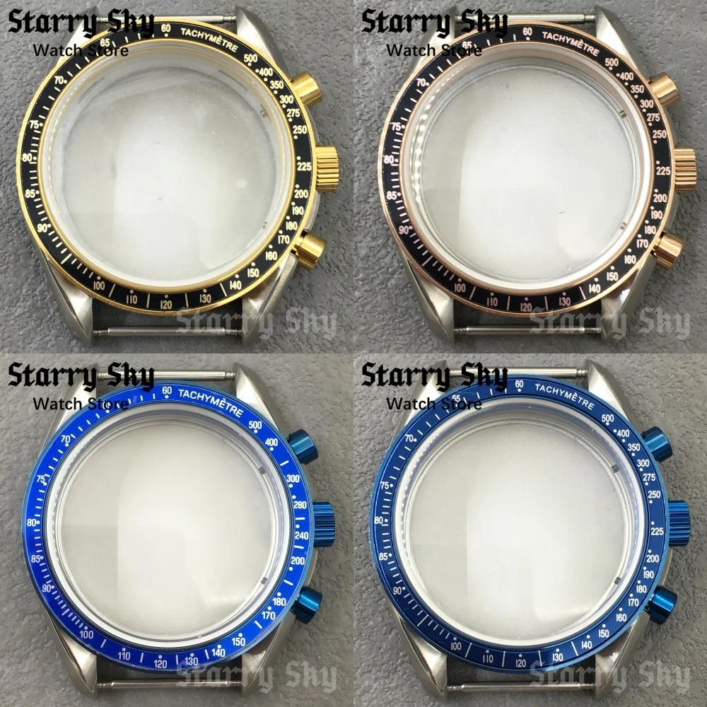 Starry Sky New 39.8mm Silver Chronograph Soild Watch Case With Flat Aluminium Bezel Fit For VK63 Quartz Movement Watch Accessory