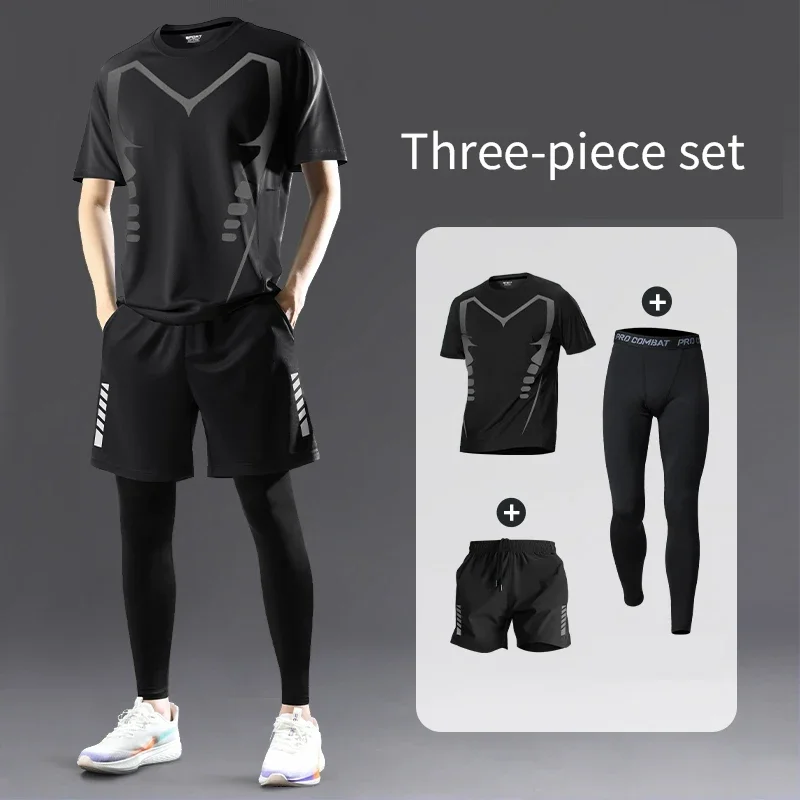 

Мужской комплект спортивной одежды из трех частей, крутая защита от солнца, прохладная и дышащая, освежающая для фитнеса.