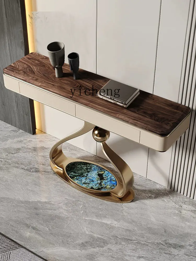 

Doorway Entrance Cabinet Light Luxury Villa High-End Luxury Stone Living Room Hallway a Long Narrow Table Side View Units