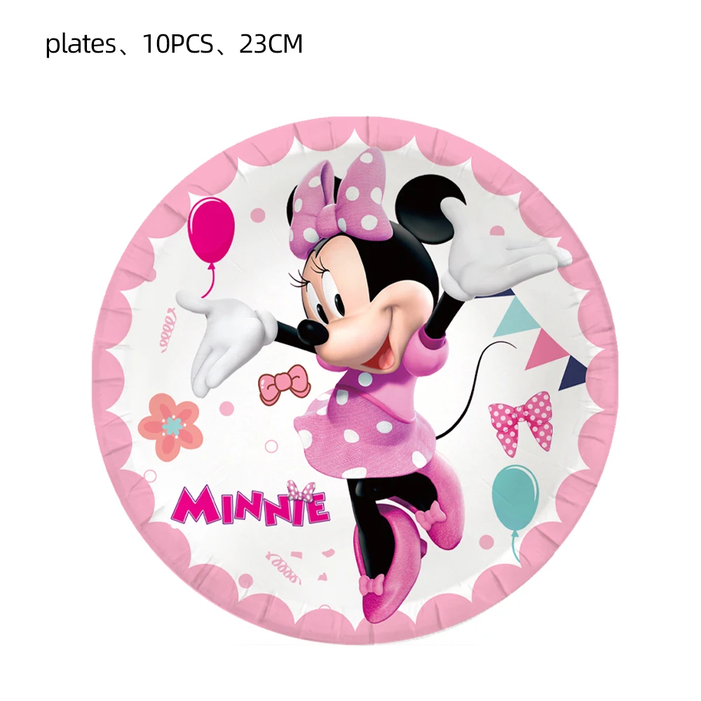 Minnie Mouse Party Decorations Happy Birthday Minnie Paper Plate Cup Tableware Set Banner Balloons Deco Baby Girl Party Supplies