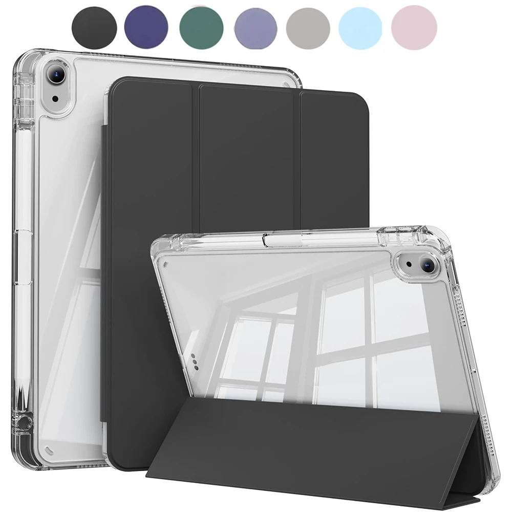 Kristalheldere hoes voor iPad 5 6 7 8 9 10 11 Air 11 13 inch /Mini 6e 7e generatie /Pro 11 12.9 (3e/4e/5e/6e generatie) met penhouder