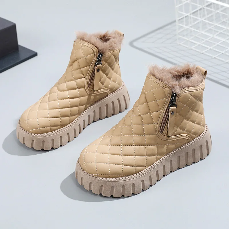 New Women's Velvet Warm Sponge Cake Shoes Same Style Mid Top Women's Shoes Coarse Bottom Comfortable Women's Snow Boots