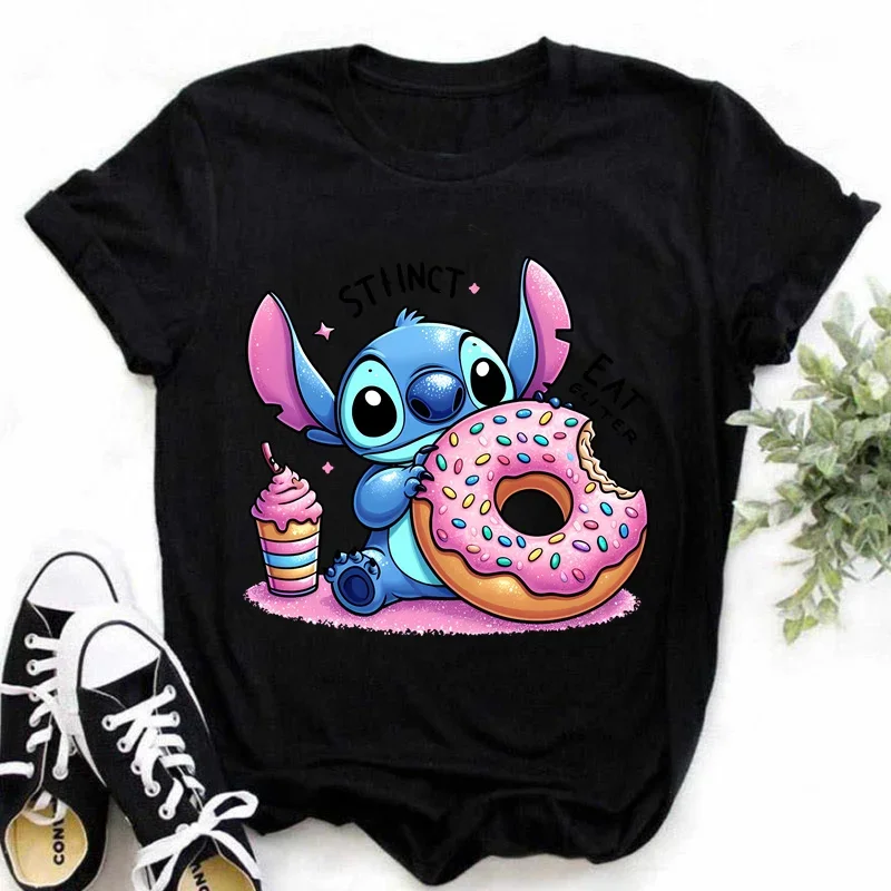 Kawaii Cartoon Women T-shirt Cute Stitch Print Short Sleeve T Shirt Summer Casual Print Tee Female Top Funny Graphic Clothing