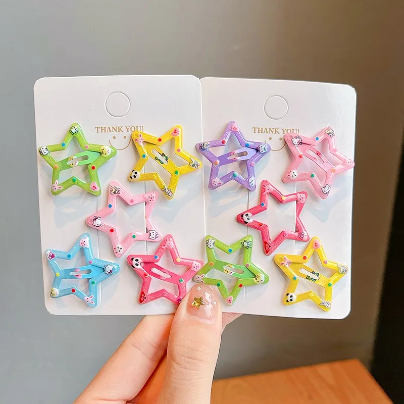 10 Pcs/Set Baby Girls Colorful Geometric Star Ornament Hair Clips Children Classic Cute Barrettes Hairpins Kids Hair Accessories