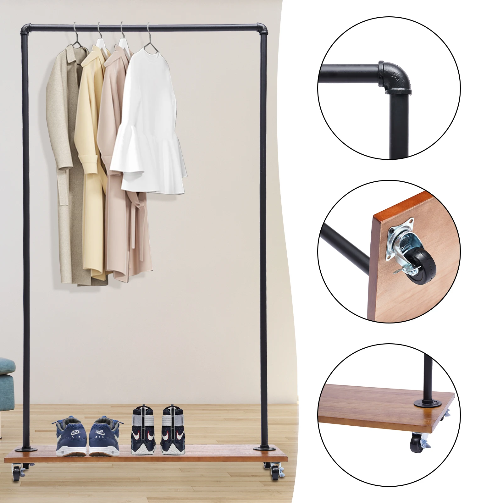 

Clothes Rack Freestanding Garment Rack With Wheels Clothes Display Stand For Living Room Clothing Store