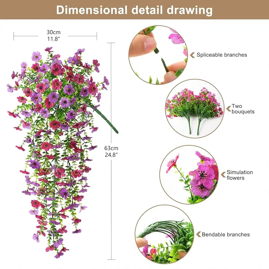 Sztuczne wiszące kwiaty i rośliny do dekoracji na zewnątrz na wiosnę i lato, 2 sztuki sztucznych stokrotek z jedwabiu, odporne na promieniowanie UV, wyglądają jak prawdziwe, do użytku na zewnątrz.