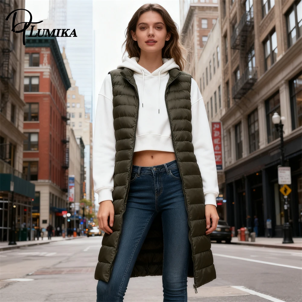 DTLumika 2025 سترة طويلة للنساء بلا أكمام الخريف الشتاء حجم كبير سترة دافئة بلون الصورة الفعلية سترة رخيصة