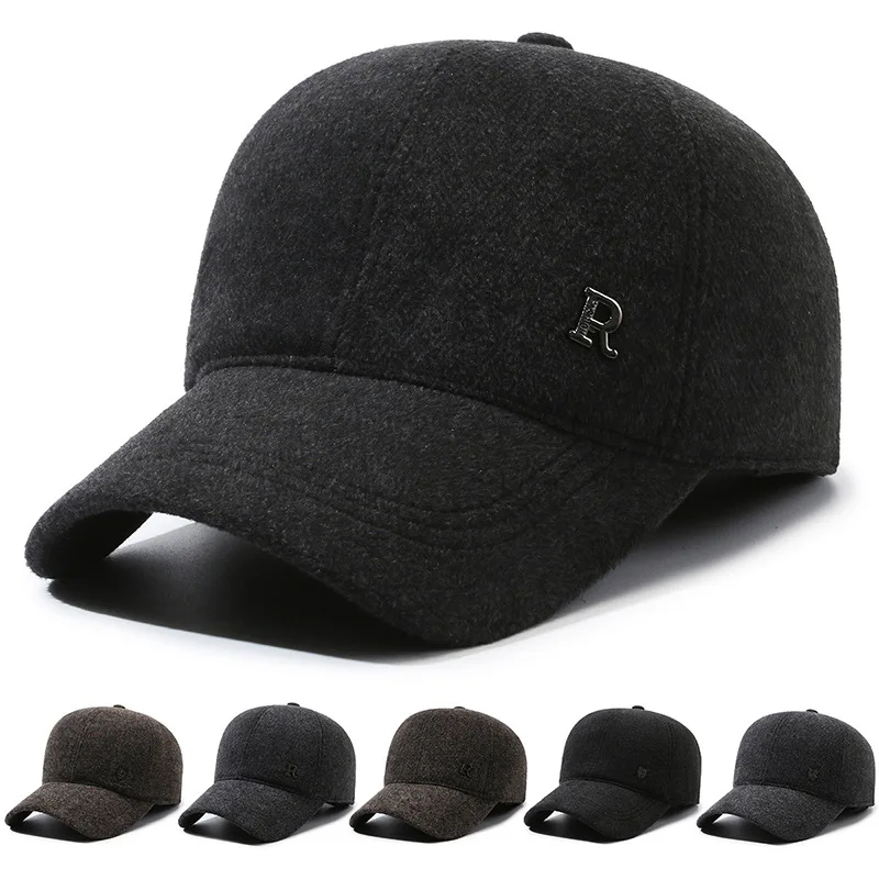 2023 New Men Autumn Winter Warm Baseball Cap Male Earmuffs Thickening Fleecing Casquette Outdoor With Ear Muffs Hat For Dad Gift