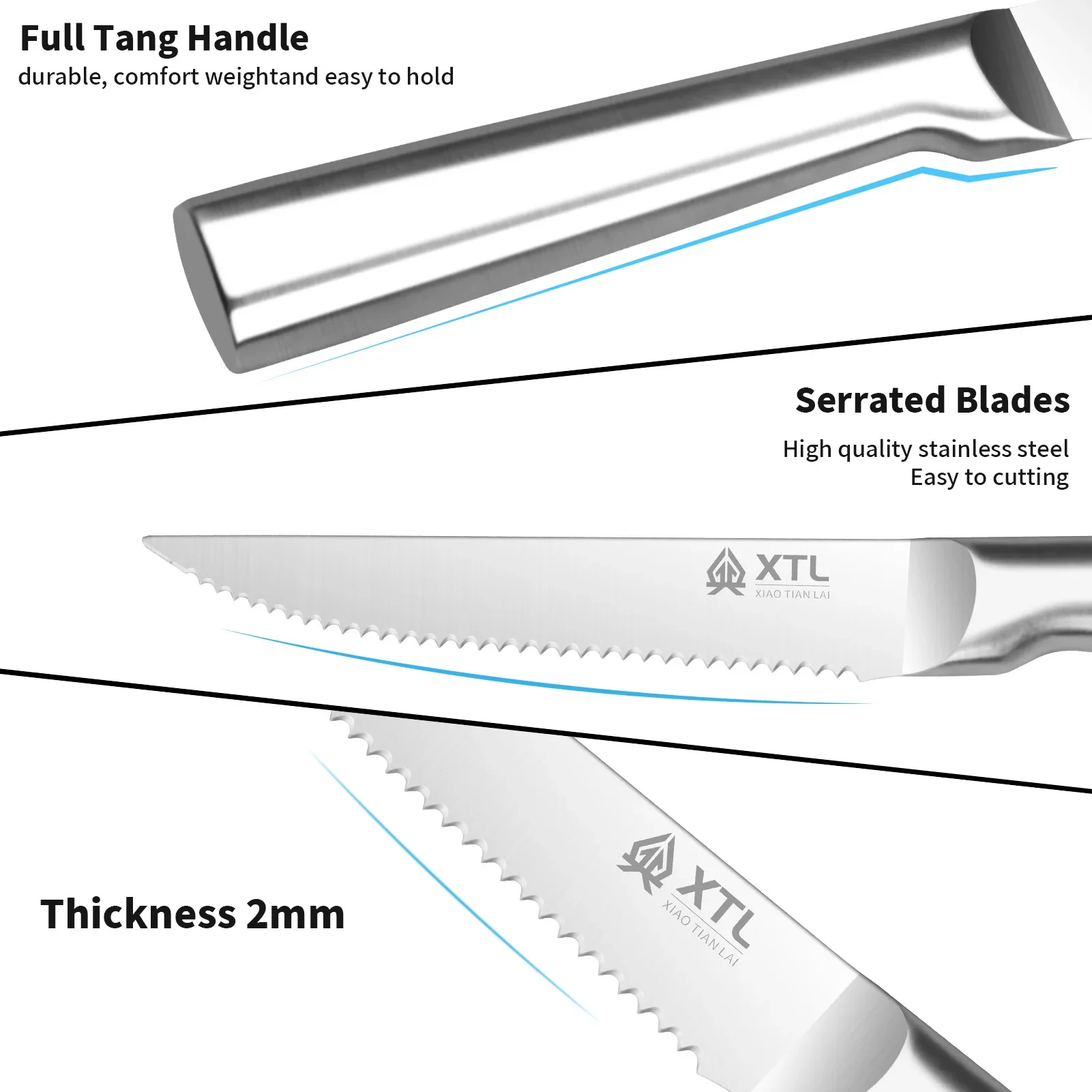 Steak Knife Cutlery Set - Knife, Fork and Spoon Set - Seiko Home Stainless Steel serrated steak cut - Kitchen Knife 4/6/8/pcs
