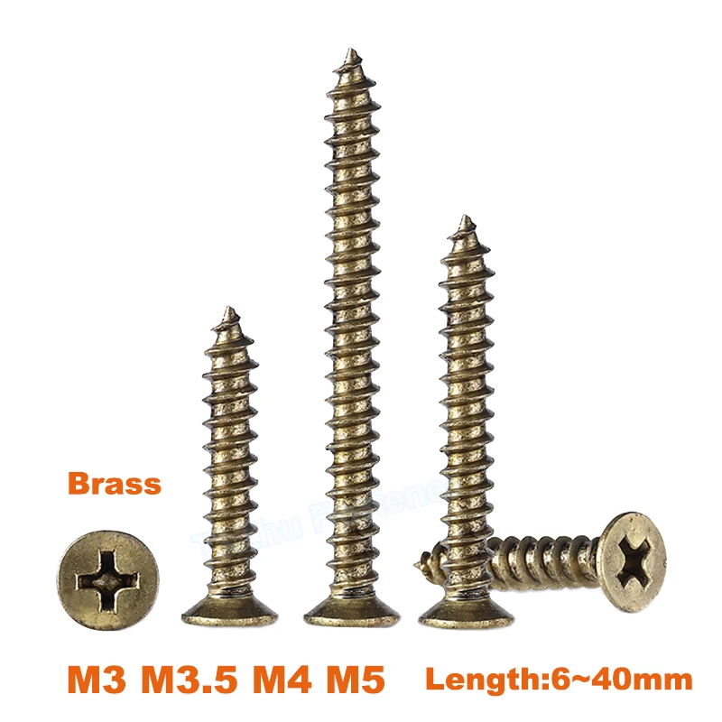 

5/10/20pcs M3 M3.5 M4 M5 Brass Copper Phillips Countersunk Self Tapping Screw Cross Recessed Flat Head Wood Screw Nails L=6~40mm