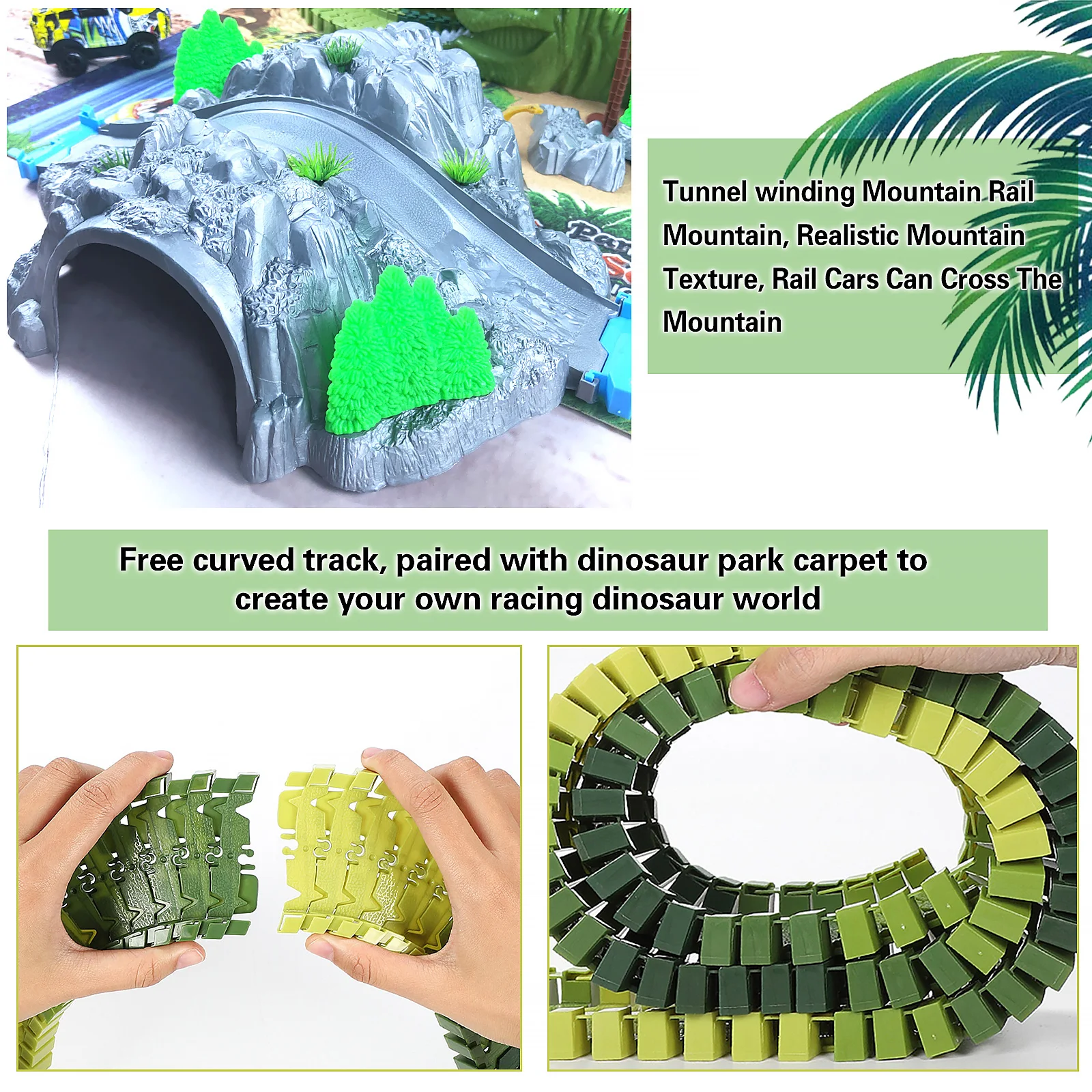 Dinosaur Race Car Track Toys Create Dinosaur World Road Race Flexible Tracks Gift for Kids Ages 3 4 5 6 +Year Old Boys Girls