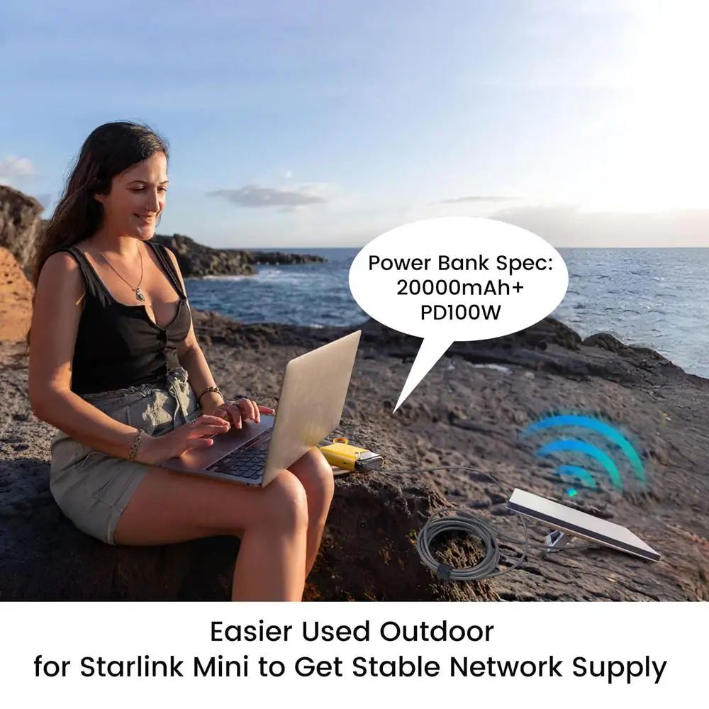 Adaptador de corriente USB C hembra a CC para Starlink Mini PD 100W tipo C adaptador de extensión de carga con barril CC impermeable al aire libre