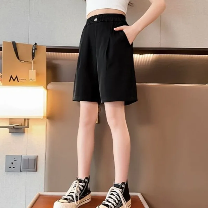 

Летние легкие шорты из ледяного шелка для девочек, стильные широкие брюки-кюлоты для детей, модная повседневная одежда с защитой от комаров