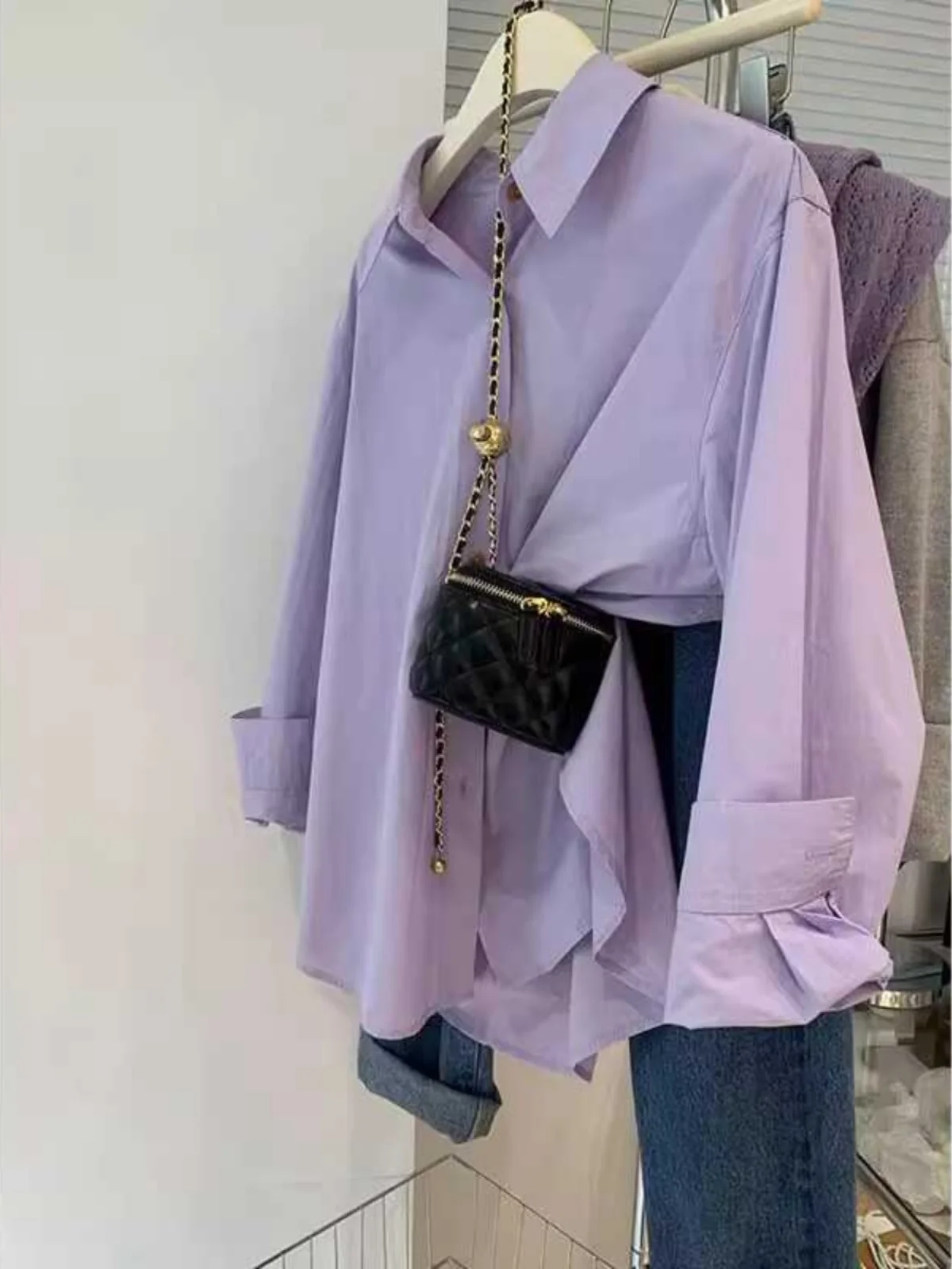 Loose Long Sve Women's irt Salt Series Chic Purple Spring Autumn New Sle Hong Kong Flavor Lazy Sle Top Coat