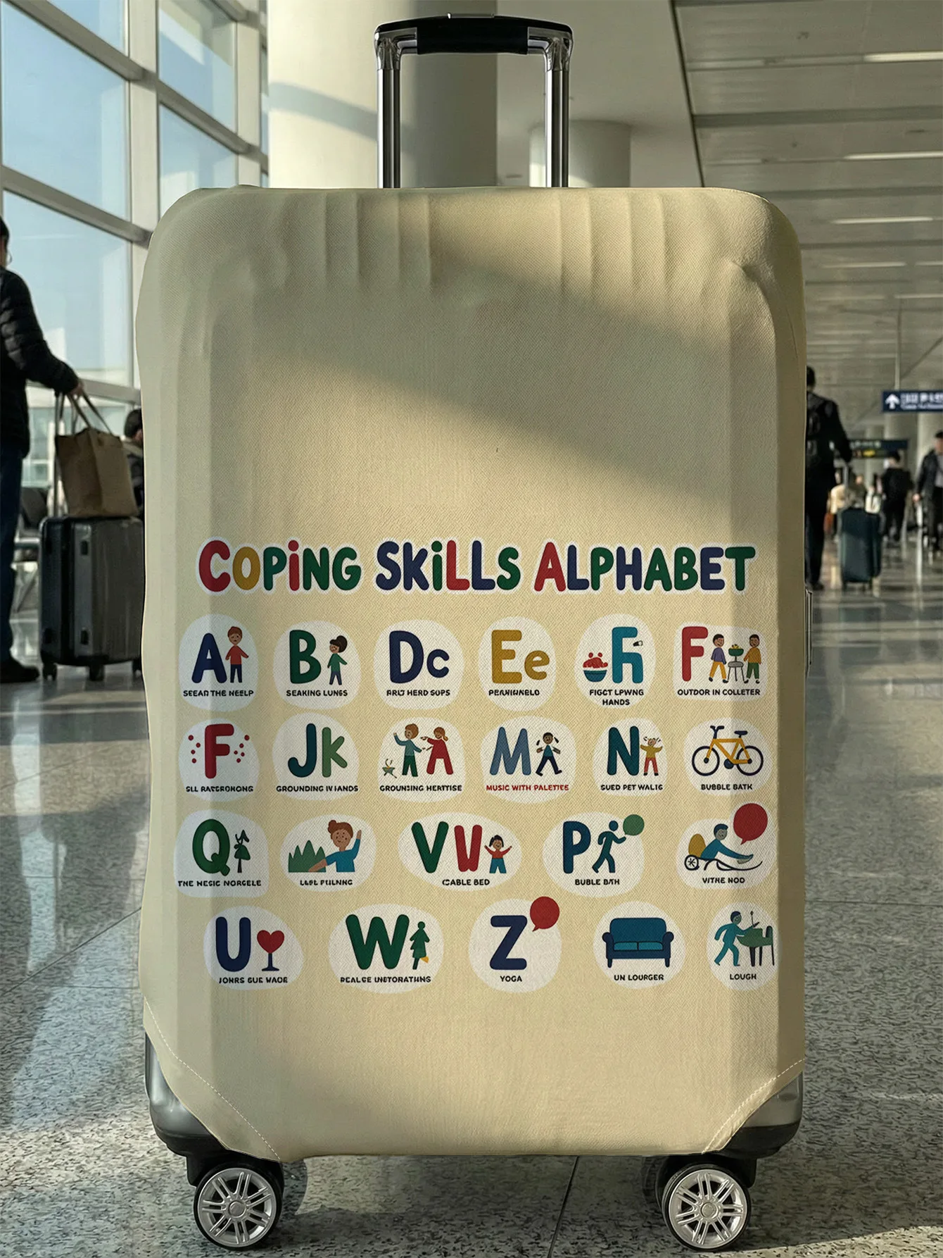 

"Coping Skills Alphabet" Print Luggage Cover, Suitable for 18-32 Inch Luggage Cover, Luggage Handle Glove, Travel Accessories