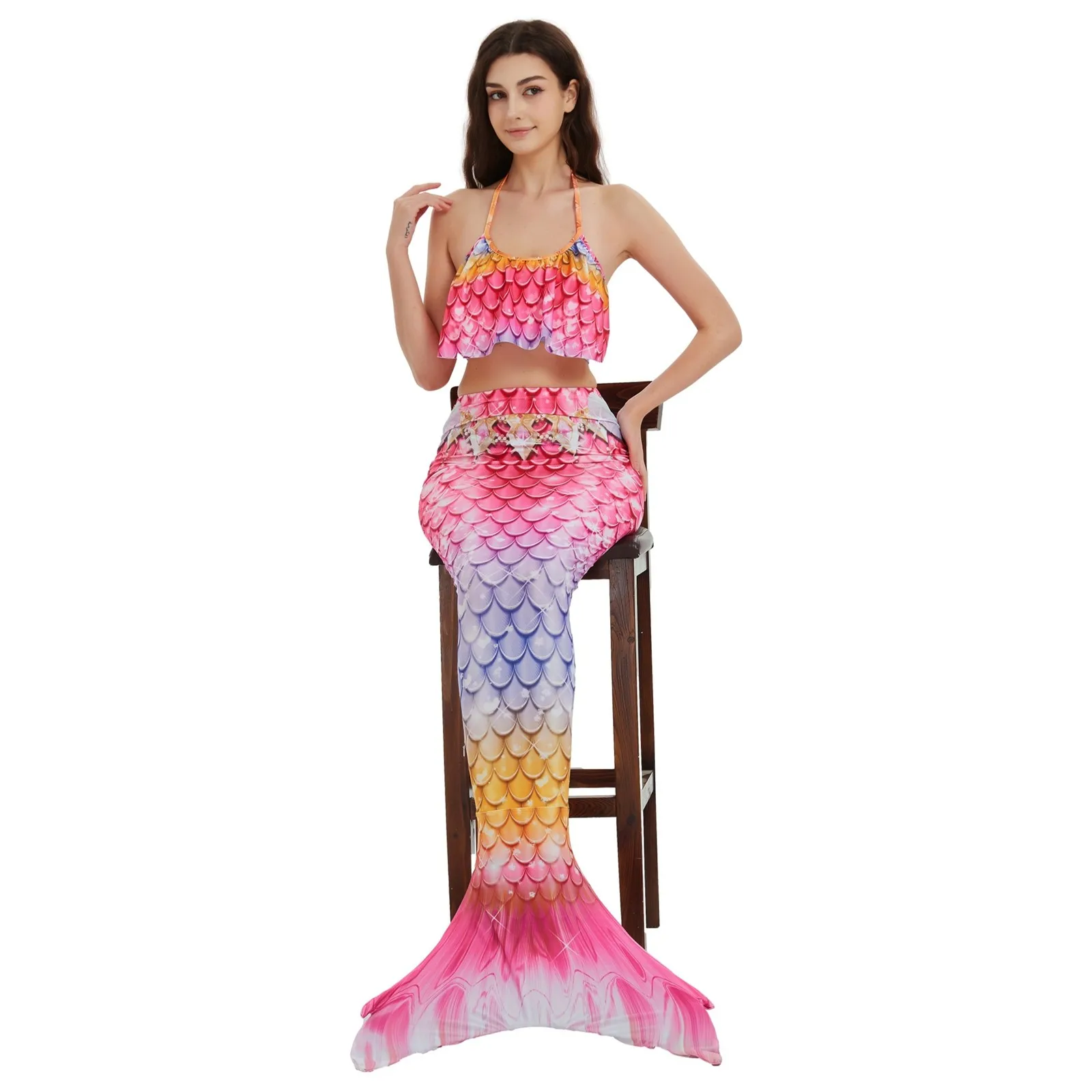 

Mermaid Swimsuit 2025 New 3-piece Beach Bikini Fishtail High Waist Bathing Suit Sexy Slim Triangle Suspender Backless Swimwear