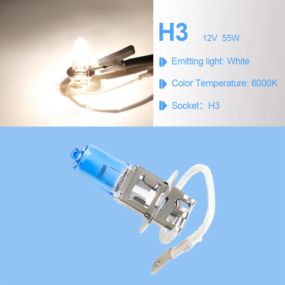 10pcs H1 H3 H4 H7 H8 H15 Halogen Bulbs Super Bright 12V 55W 100W Xenon White 6000K Halogen Car Headlights Lamp Bulbs Car Light