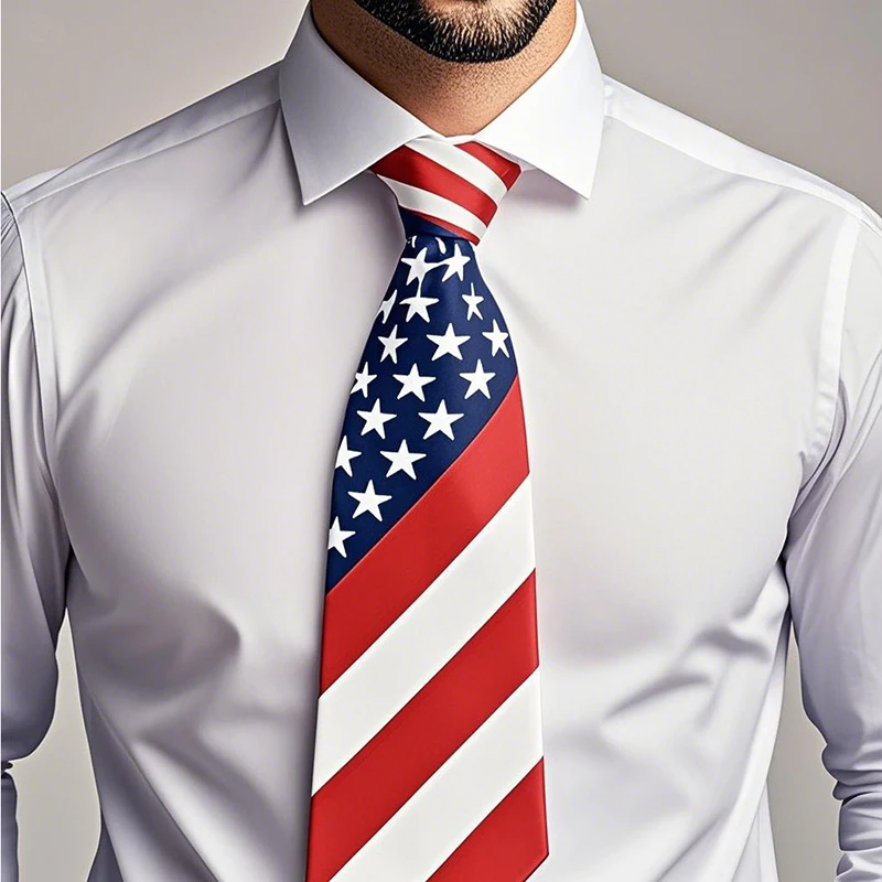 Men\'s 3.5-inch Wide Necktie Classical Fashion American/USA Flag Polyester Woven Cravat for Party And Wedding Men\'s Neckwear Gift