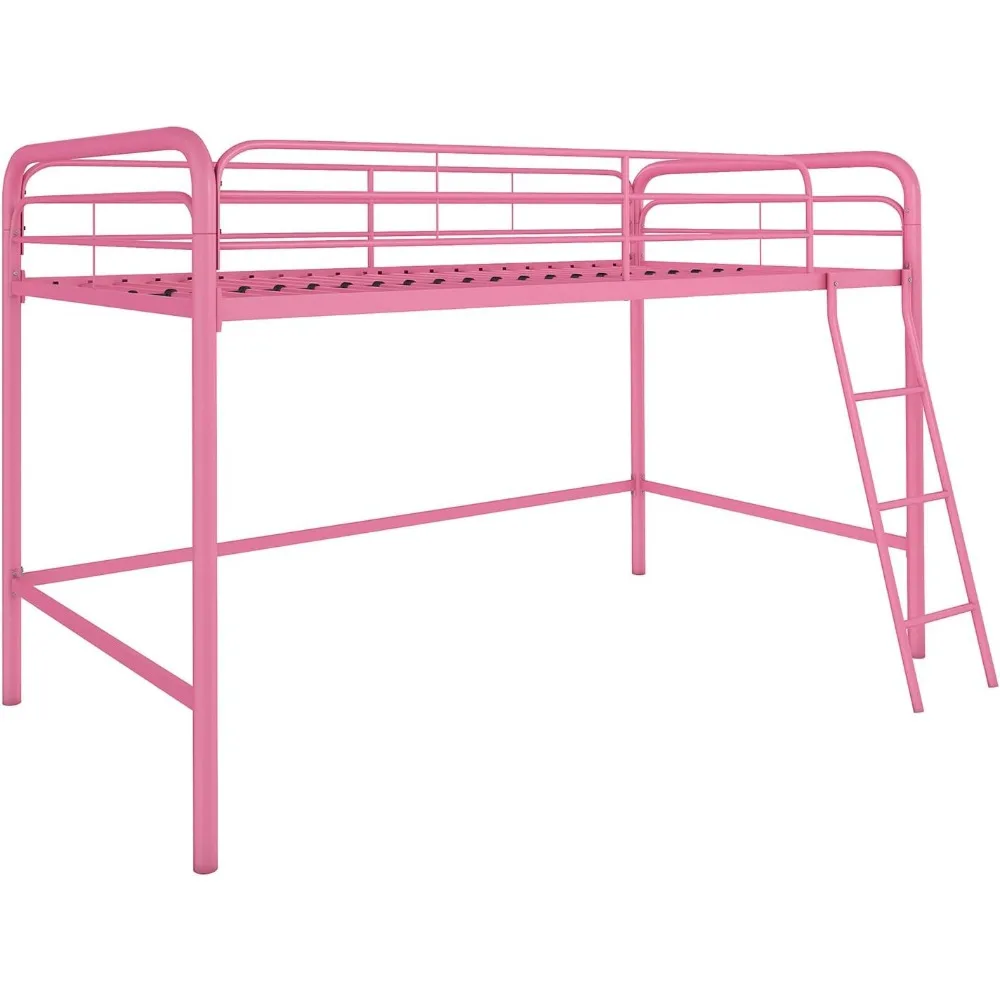 

Twin Metal Loft Bed, 78long X 51wide X 50high,sturdy Metal Frame,safety Child Bed with Built-in Ladder and Full-length Guardrail