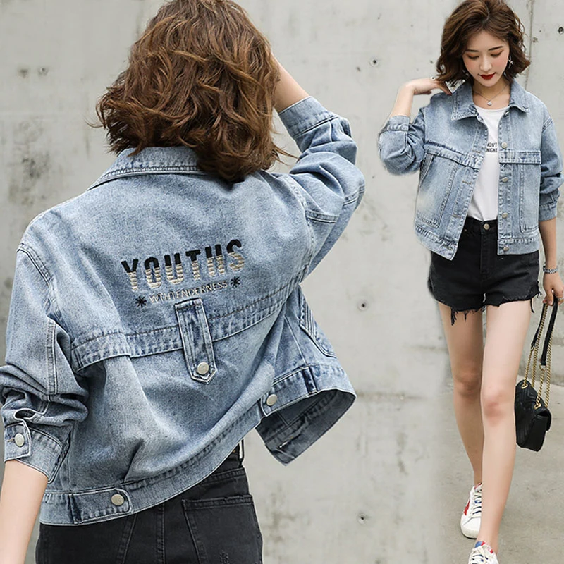 

Spring Autumn Loose Women's Jeans Jaet ort Sle Versatile Korean Version Small Size Friendly Faionable Outerwear