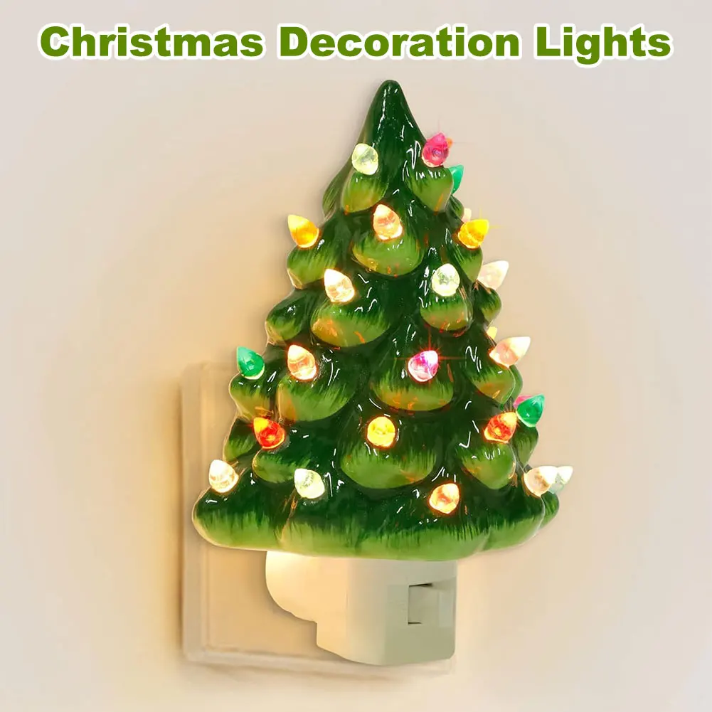 

Christmas Tree Night Light Plug in Decorative Retro Christmas Tree Nightlight Resin for Bedroom Living Room Xmas Holiday Decor