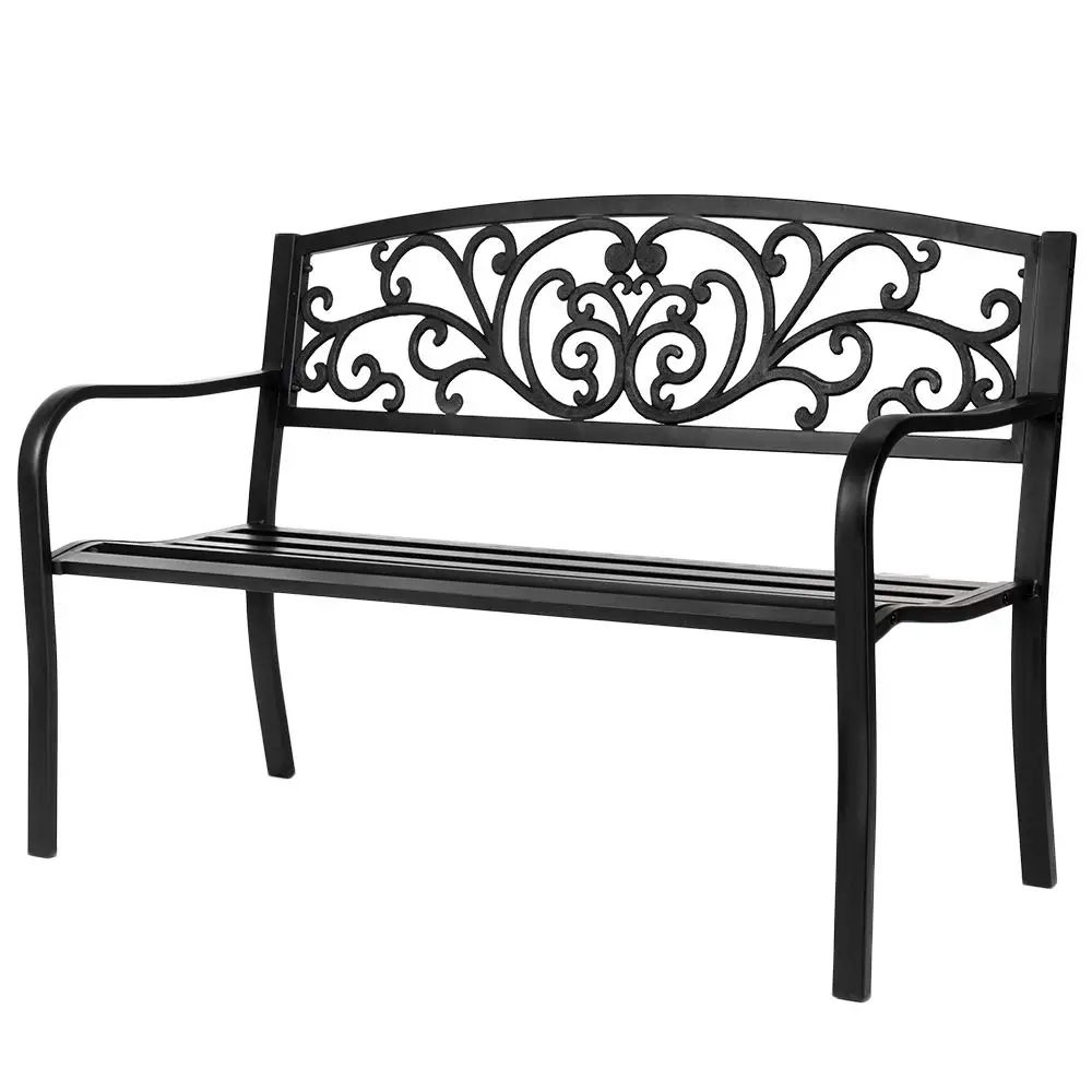 

Outdoor Bench for Patio Metal Garden Bench w/PVC Back Pattern, Black Park Benches Front Porch Benches for Yard Lawn, Customized