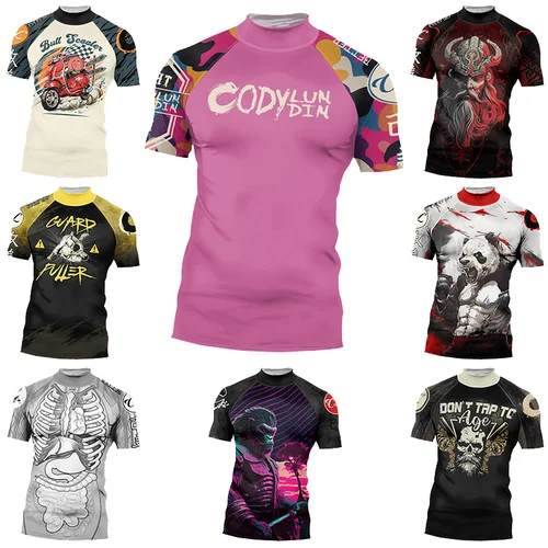 Cody dibujos animados increíble ropa de surf hombres Rash Guard manga corta verano protección UV buceo traje de baño UPF 50 + camisas de playa