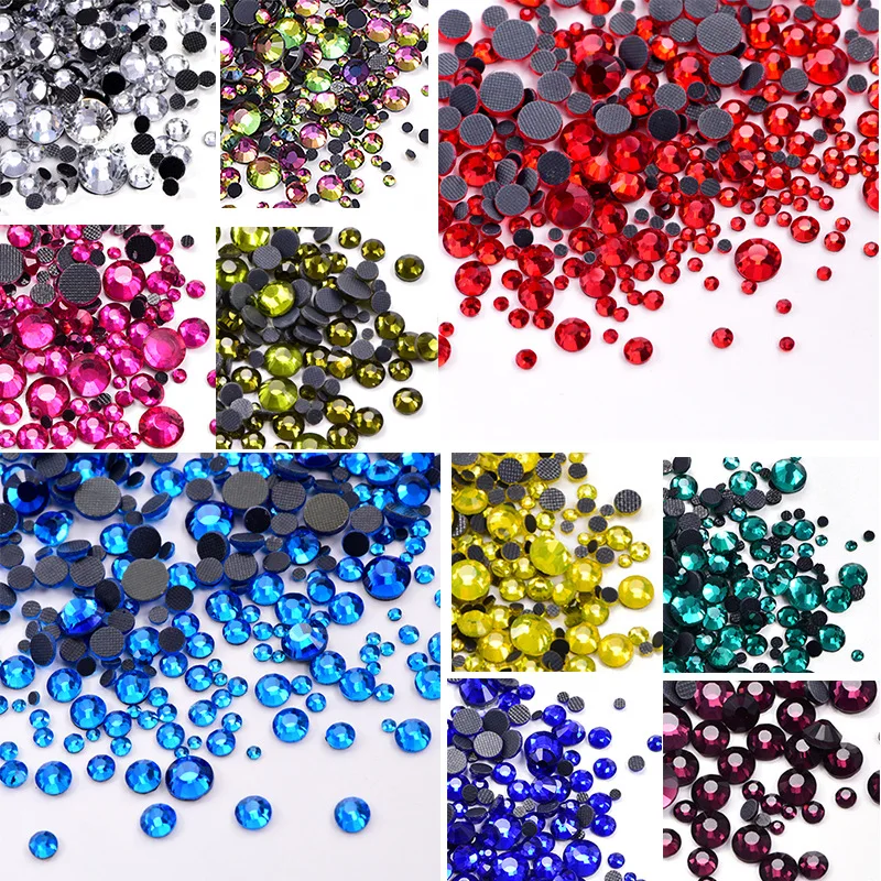 12Grids SS4-SS30 Black Non Hotfix Crystal Rhinestones Flatback Glass Clear Mix Color Diamond Nail Art Charms DIY Manicure Access