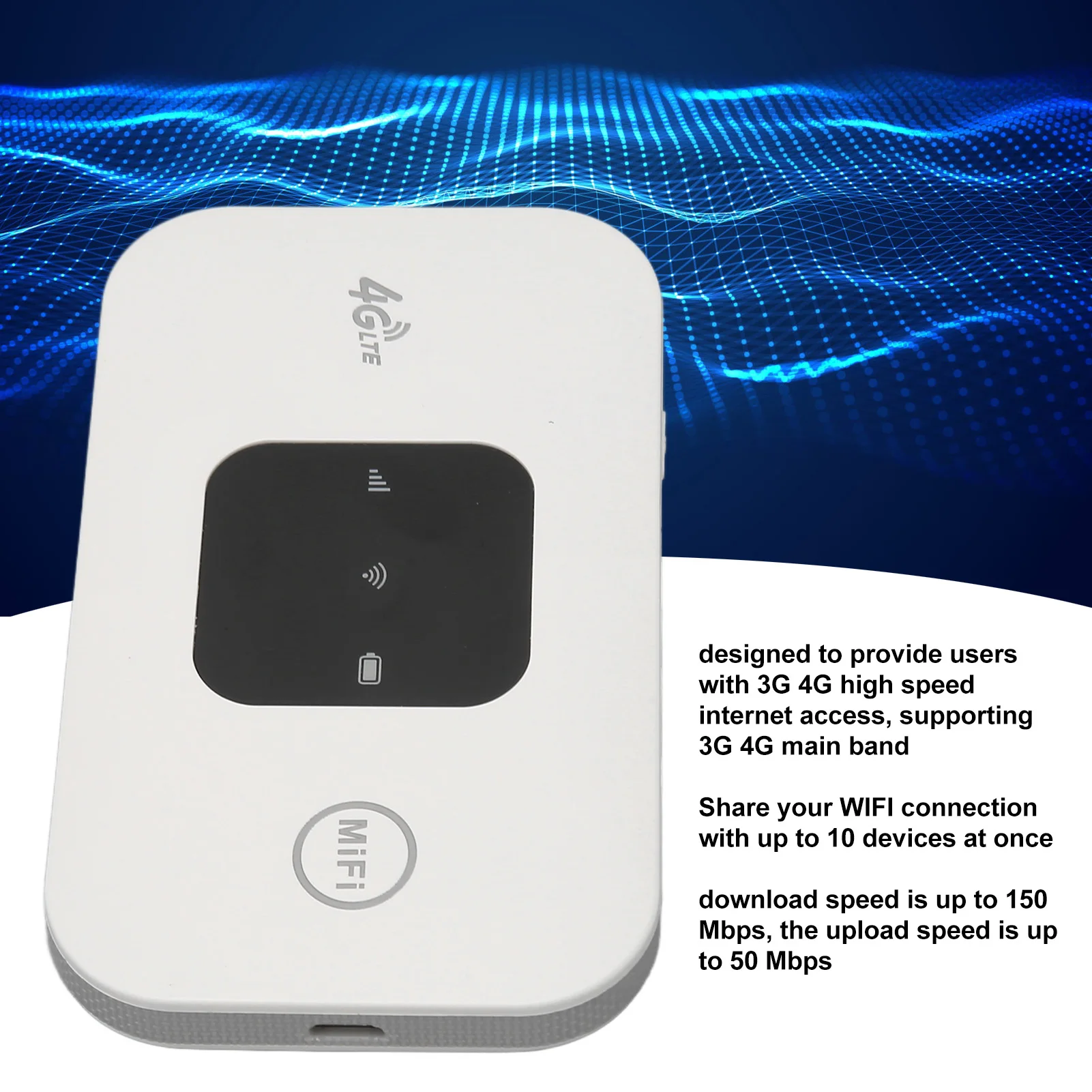 4G WiFi Router 150Mbps SIM Card Slot 10 Devices Support 2100mAh Battery 4G LTE USB WiFi Modem for Office Travel Home