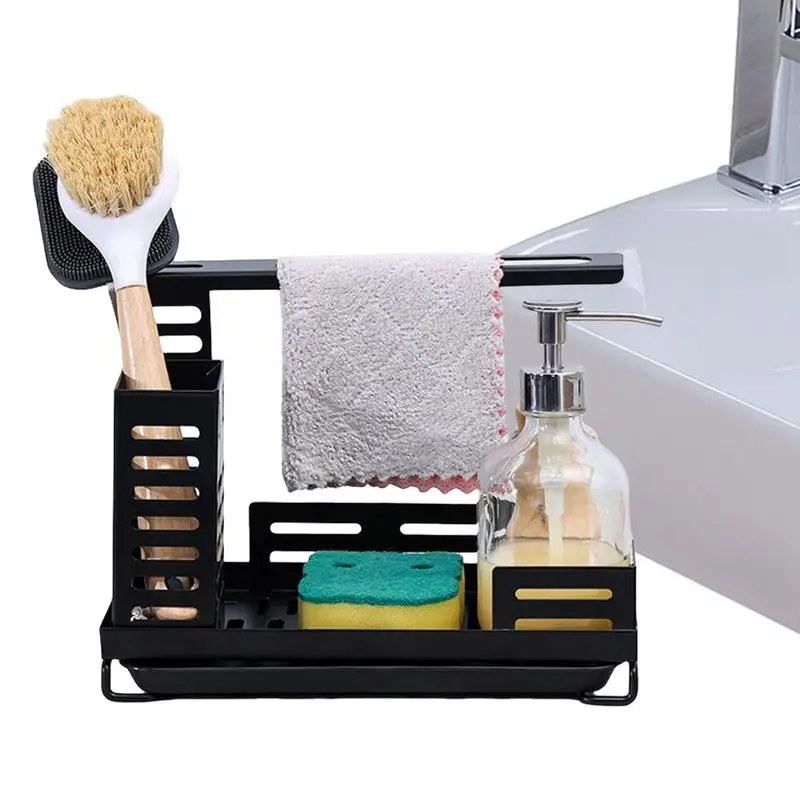 

Kitchen Sink Drying Rack Sink Drainer Storage Rack Holder Carbon Steel Height Adjustable Kitchen Accessories Sponge Holder With