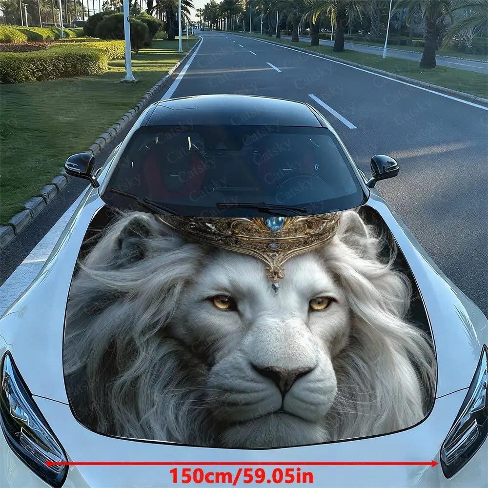 Gemstone Lion King Car Hood Wrap Colorful Vinyl Waterproof Sticker For Trucks, Decorative Bonnet Graphics And Auto Accessories H