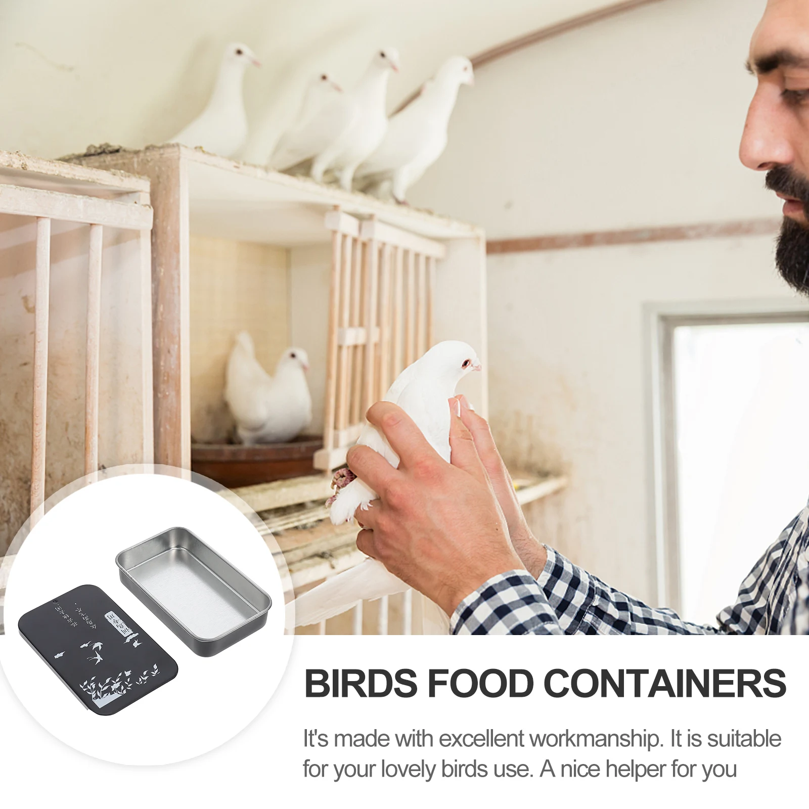 

2Pcs Bird Food Box Tinplate Birds Feed Containers Compact Lightweight Sliding Lid for Parrot Training Outdoor Use Handheld Metal