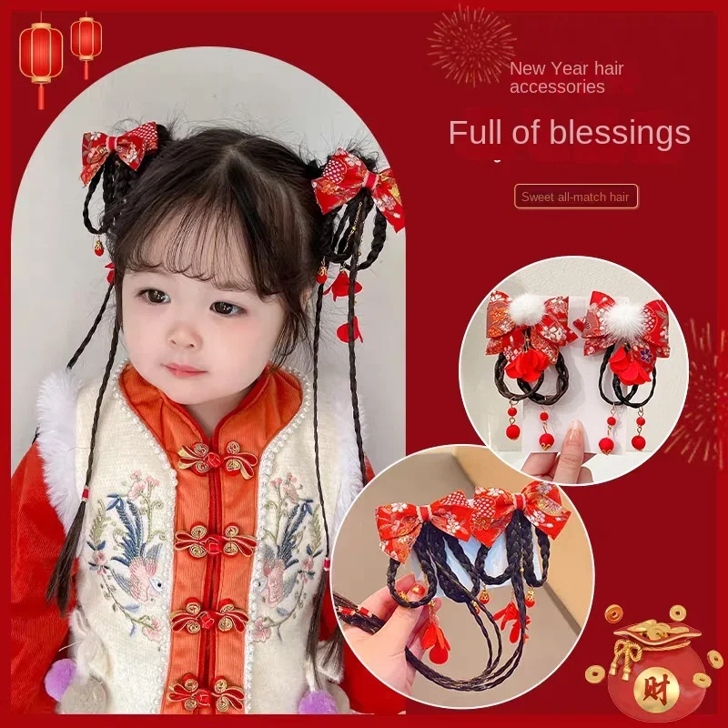 New girl hair accessories bow baby headwear Chinese holiday elements Chinese red hair accessories