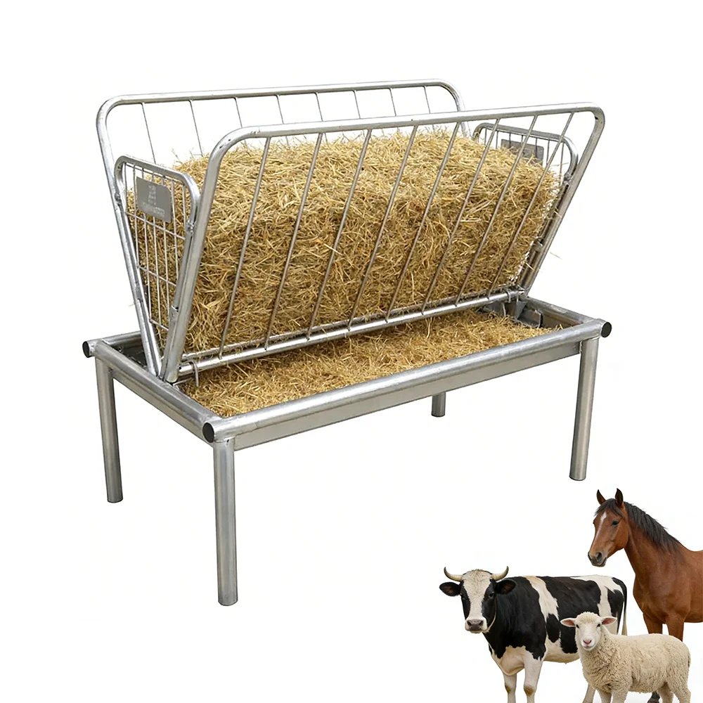 Sheep Forage Feeder with Pan Durable Horse Ponies Goats Calf Farm Trough
