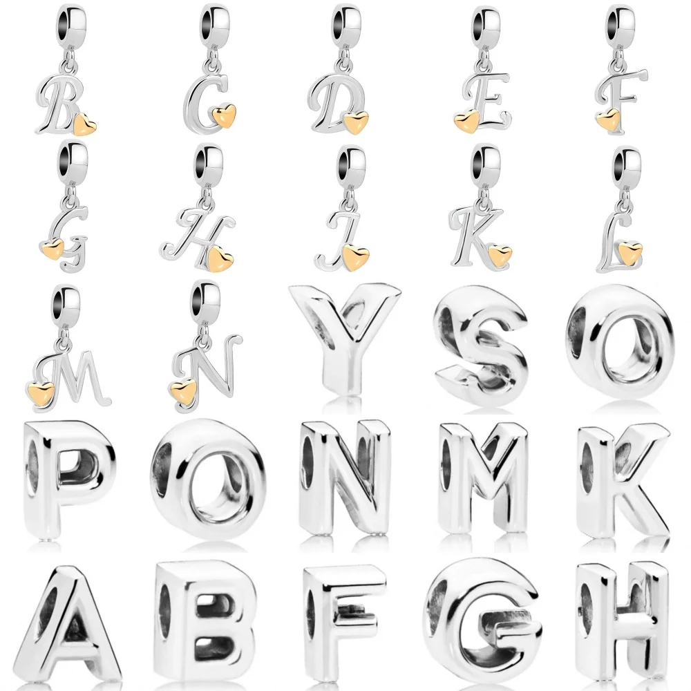 Hot Selling S925 Silver Alphabet A-Z Charm Beads, Suitable For Original Bracelet Pendants DIY Women's High-End Jewelry Gift