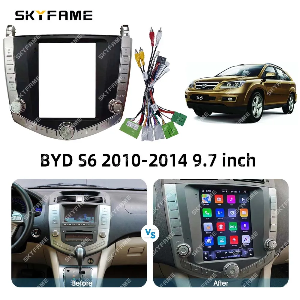 SKYFAME Car Frame Fasica Adapter Canbus Box Dekoder Tesla Style Android Radio Dash Fitting Panel Kit Dla BYD S6