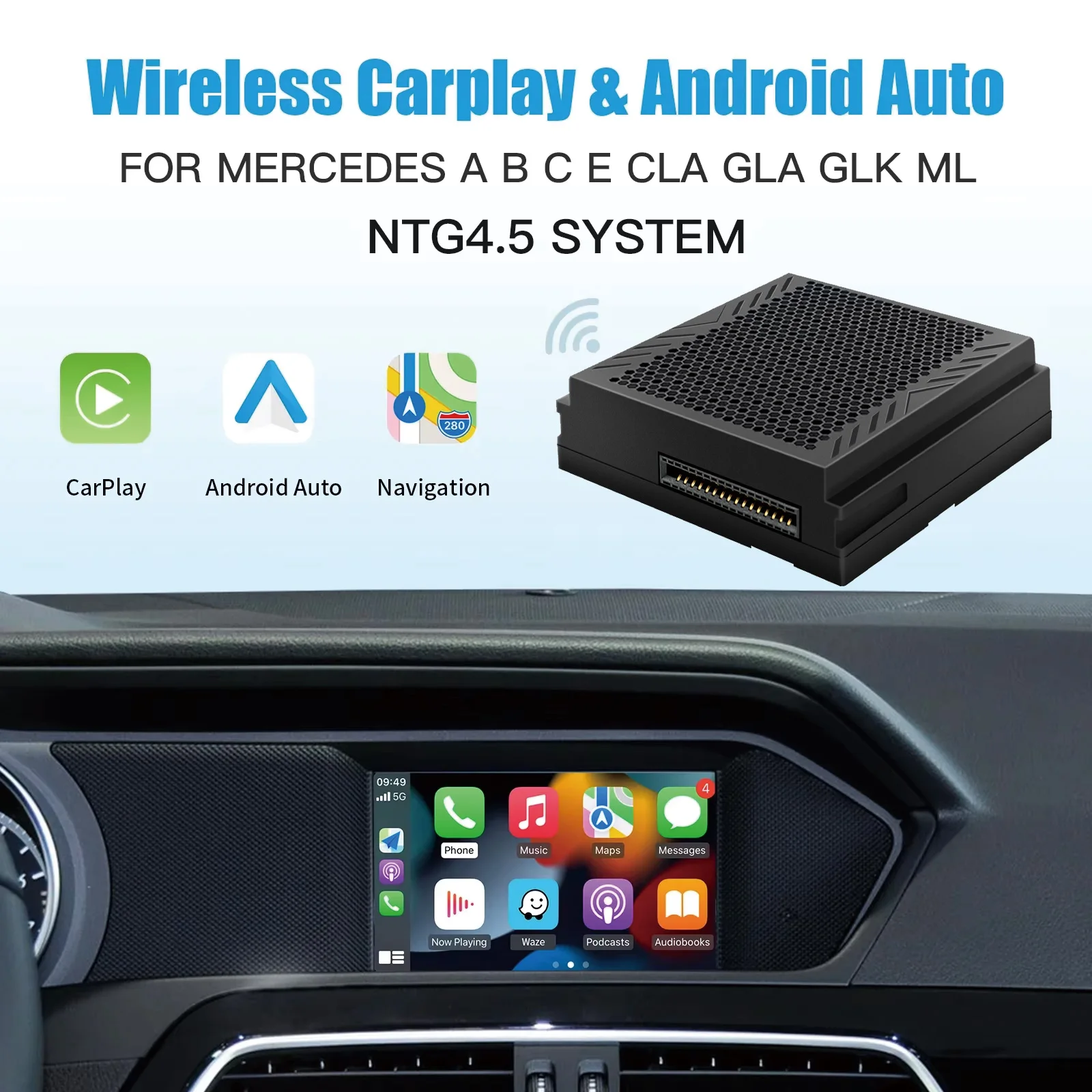 

AUTOABC Wireless Carplay Suitable For Mercedes Benz A B C E CLA GLA GLK ML Sprinter NTG4.5 Becker Module Android Auto Navigation
